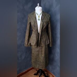 Vintage Peruvian Connection Green Aztec Print Pima Cotton Skirt Suit Size 12